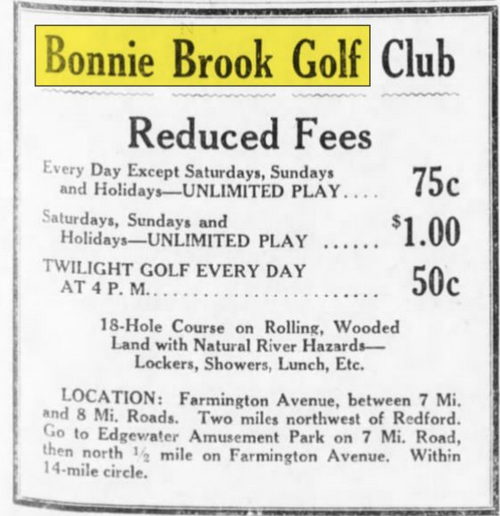 Bonnie Brook Golf Course - Sep 8 1928 Reduced Fees